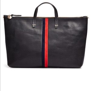 Clare V attaché black with Navy and Red stripe